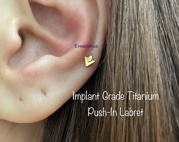 20g 18g 16g Tiny Boho Triangle Push In Threadless Titanium Labret, Tiny Triangle Implant Grade Titanium Cartilage, Conch, Tragus, Helix