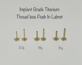 20g 18g 16g Push In Labret Bar Replacement 6mm/8mm Implant Grade Titanium
