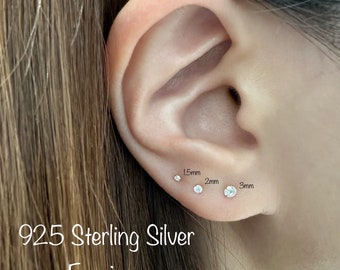 Teeny Tiny CZ Standard Earring (Single or Pair), Dainty CZ Studs 925 Sterling Silver earrings with butterfly backs, Minimalist Earrings