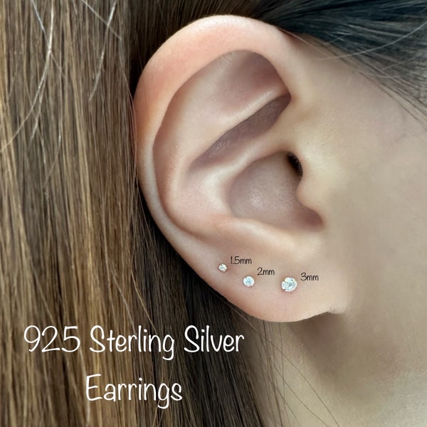 Teeny Tiny CZ Standard Earring (Single or Pair), Dainty CZ Studs 925 Sterling Silver earrings with butterfly backs, Minimalist Earrings