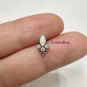 20g 18g 16g 14g Marquise Opal Cluster Bezel with ball edge threadless push-in Labret, ASTM F136 Implant Grade Titanium