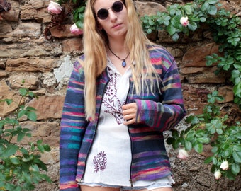 Vintage Hippie Woven Zip Up Cardigan