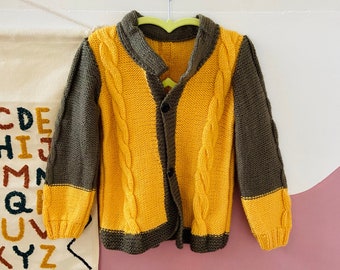 VINTAGE 90's Yellow & Brown Knit Cardigan - 4 YEARS