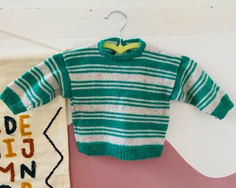 VINTAGE 90's Green Rainbow Marl Stripe Jumper - 9 MONTHS