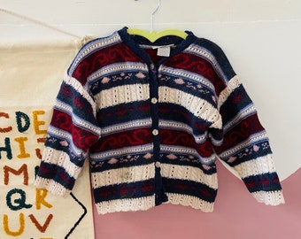 VINTAGE 90's Pretty Stripe Floral Pattern Cardigan - 2 YEARS