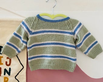 VINTAGE 90's Green & Blue Knit Stripe Jumper - 9 MONTHS