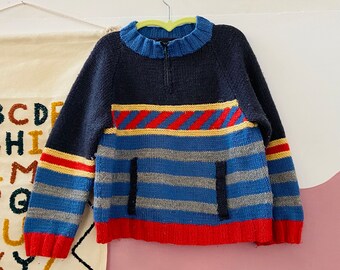 VINTAGE 90's Blue & Red Stripe Jumper - 4 YEARS