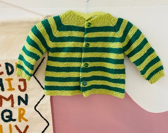 VINTAGE 90's Green Stripe Button Up Cardigan - 9 MONTHS