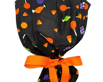 Halloween Ponytail Scrub Cap, Bouffant Ponytail Scrub Cap, Surgical Scrub Cap, Scrub Cap, Halloween Scrub Cap