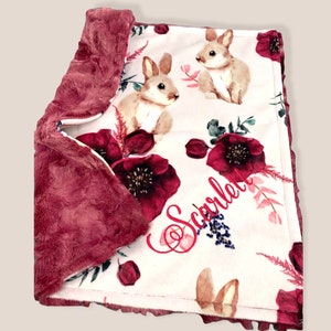Bunny Lovey Blanket, Luxe Minky Baby Lovey, Security Baby Blanket, Burgundy Lovie, Girl Lovey, Baby Gift, Lovie, Personalized Lovey