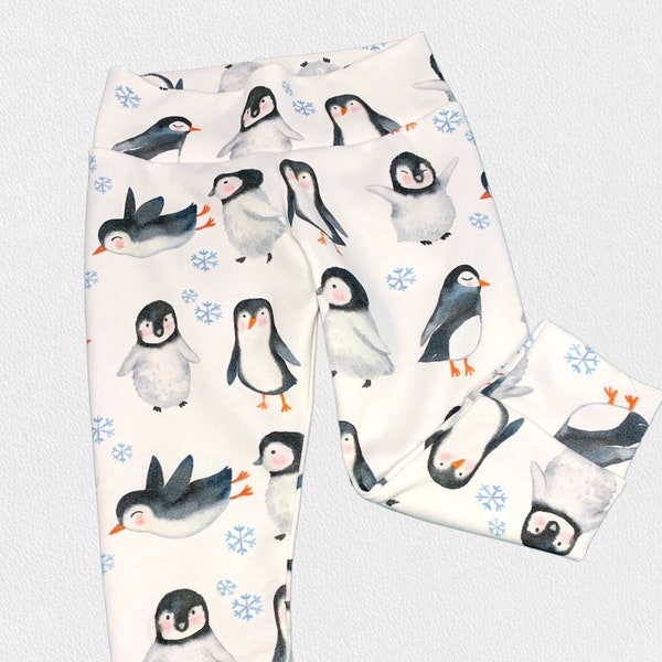 Penguin Leggings, Organic Cotton Knit Leggings, Girl Leggings, Penguin Baby Clothes,  Winter Baby Leggings, Boy Baby Legging