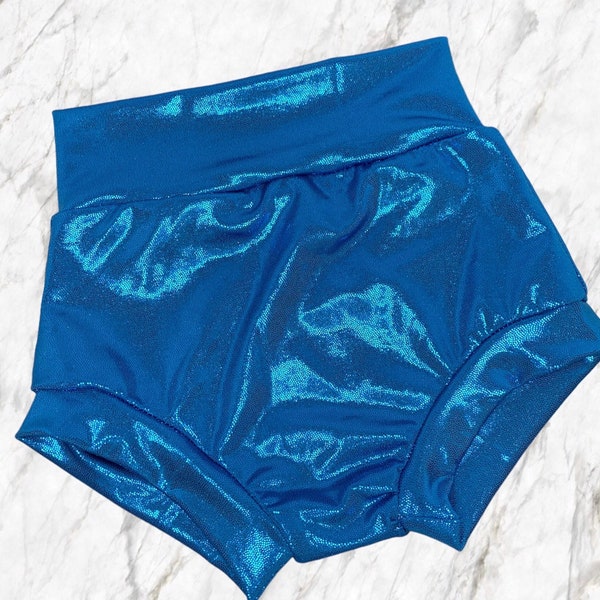 Metallic Blue Bummies, Bummies For Girls, High Waisted Shorts, Diaper Cover