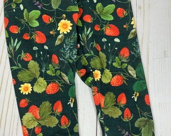 Strawberry Leggings, Organic Cotton Knit Leggings, Organic Baby Clothes,  Summer Baby Leggings, Girl Baby Leggings, Girl Leggings