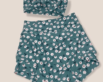 Floral Bummies, Bummies and Bow Set, Bummies For Girls, Girl Shorts