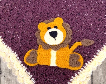 Lion Baby Blanket, Crochet Baby Blanket, Baby Afghan, Baby Shower Gift, Newborn Baby Blanket, Personalized Baby Blanket
