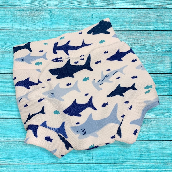 Shark High Waisted Bummies,  Bummies For Boys, Diaper Cover, Boys Shorties, Boys High Waisted Shorts