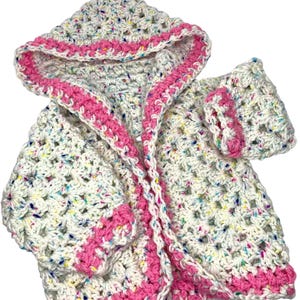 Pink Baby Cardigan, Hand Crochet Baby Cardigan, Hexagon Cardigan, Hooded Baby Cardigan, 6-12 Month Baby Cardigan