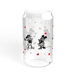 Vaso de cristal de Mickey Mouse y Minnie con tapa de bambú, taza de viaje de 16 oz imagen 3
