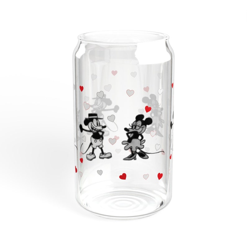 Vaso de cristal de Mickey Mouse y Minnie con tapa de bambú, taza de viaje de 16 oz imagen 3