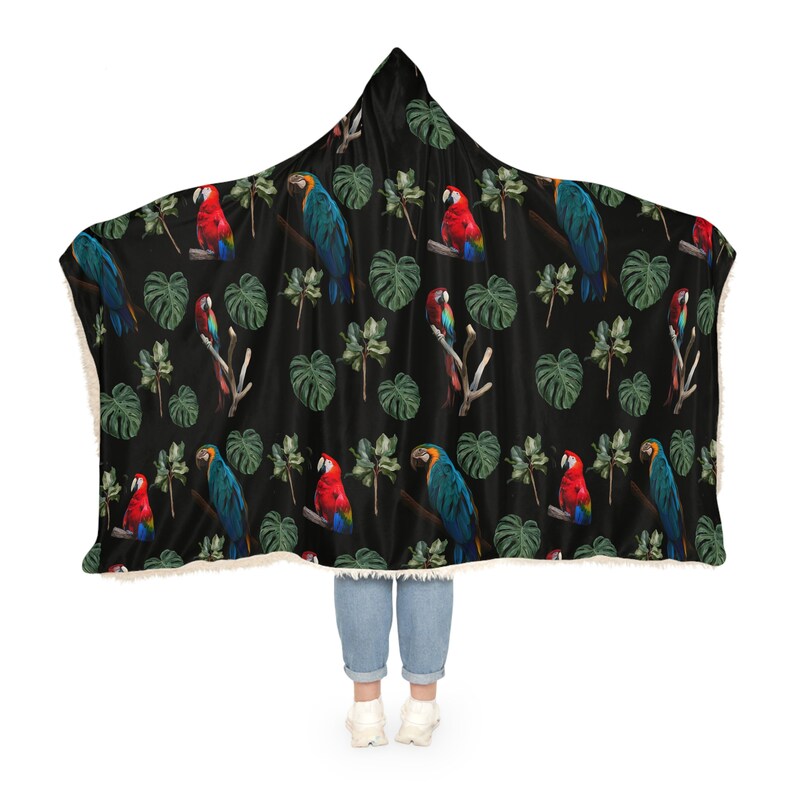 Watercolor Parrot Hooded Blanket - Sherpa or Fleece Bedding image 6