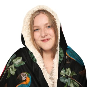 Watercolor Parrot Hooded Blanket - Sherpa or Fleece Bedding image 8