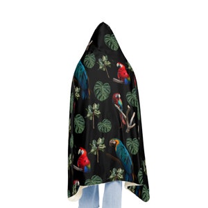 Watercolor Parrot Hooded Blanket - Sherpa or Fleece Bedding image 5