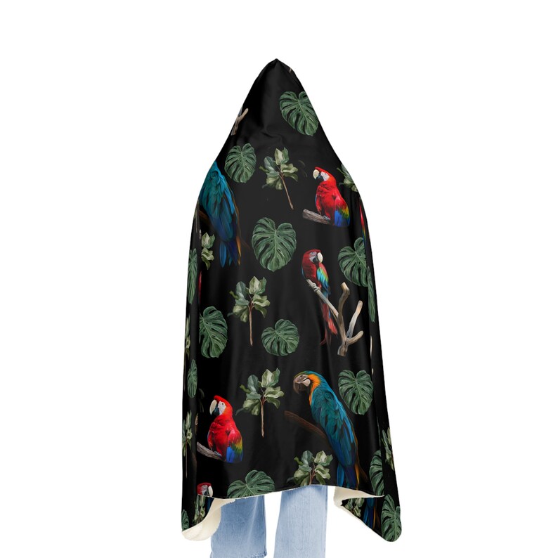 Watercolor Parrot Hooded Blanket - Sherpa or Fleece Bedding image 5