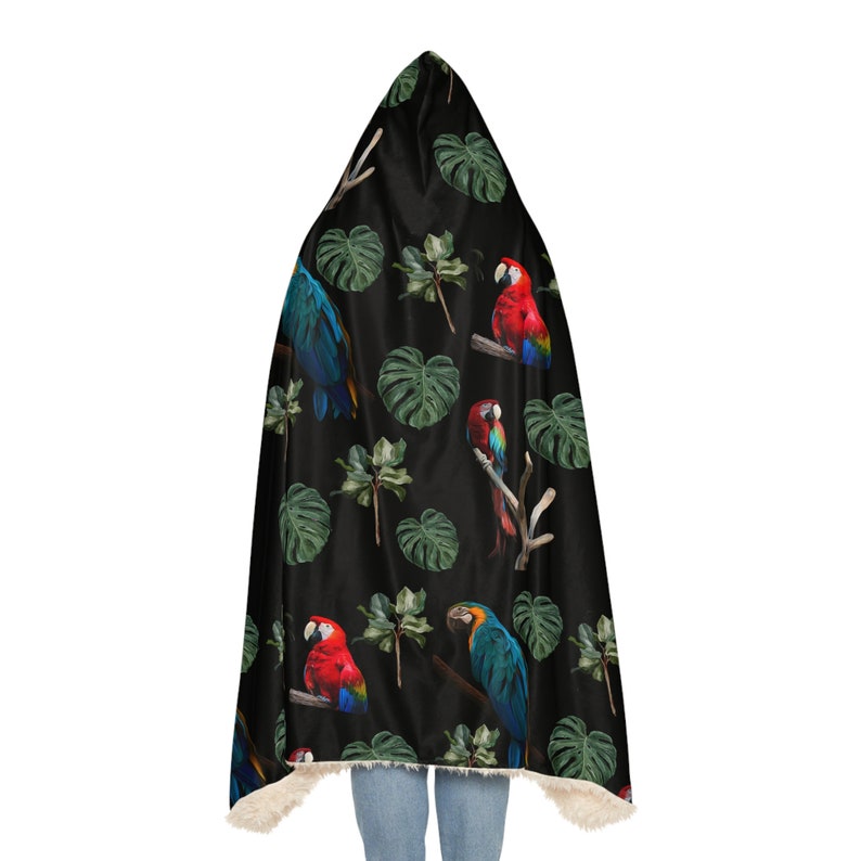 Watercolor Parrot Hooded Blanket - Sherpa or Fleece Bedding image 7