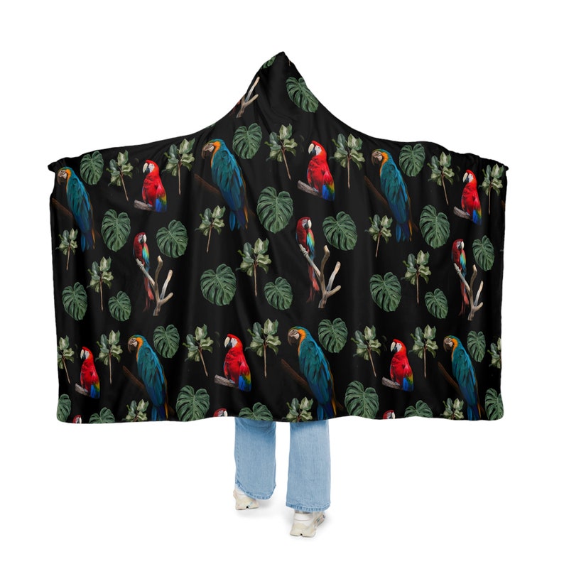 Watercolor Parrot Hooded Blanket - Sherpa or Fleece Bedding image 1