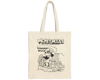Borsa in tela di cotone con motivo a cartoni animati vintage Steamboat Willie