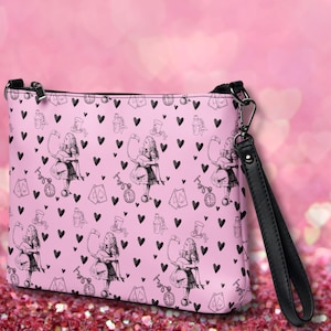 Vintage Alicja w Krainie Czarów Torebka Crossbody Torebka Sprzęgło Mały Portfel Torebka Różowe Walentynki Serca Motyw Kreskówki