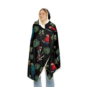 Watercolor Parrot Hooded Blanket - Sherpa or Fleece Bedding Microfiber Fleece