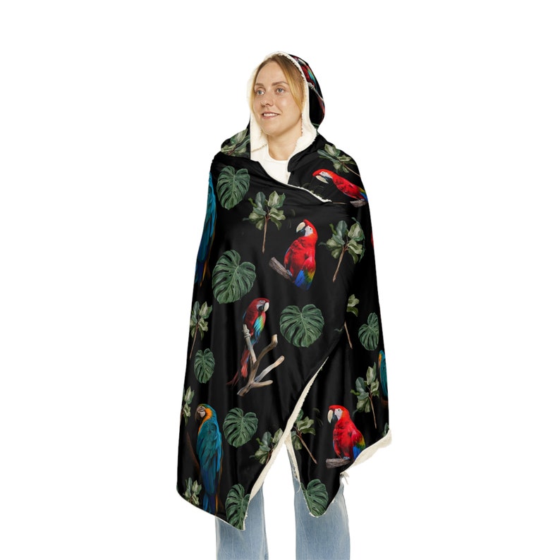 Watercolor Parrot Hooded Blanket - Sherpa or Fleece Bedding Microfiber Fleece