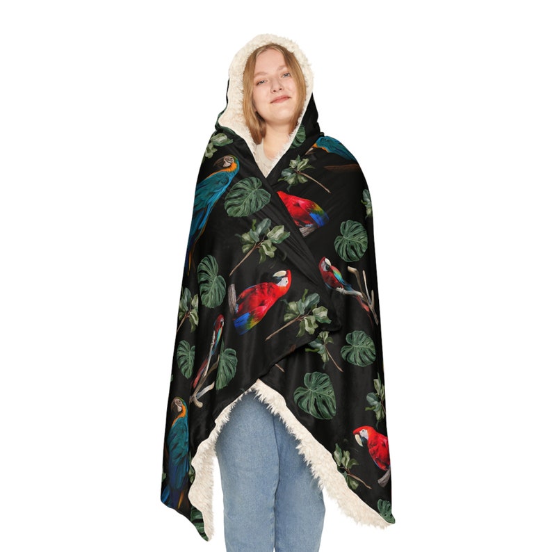 Watercolor Parrot Hooded Blanket - Sherpa or Fleece Bedding Sherpa