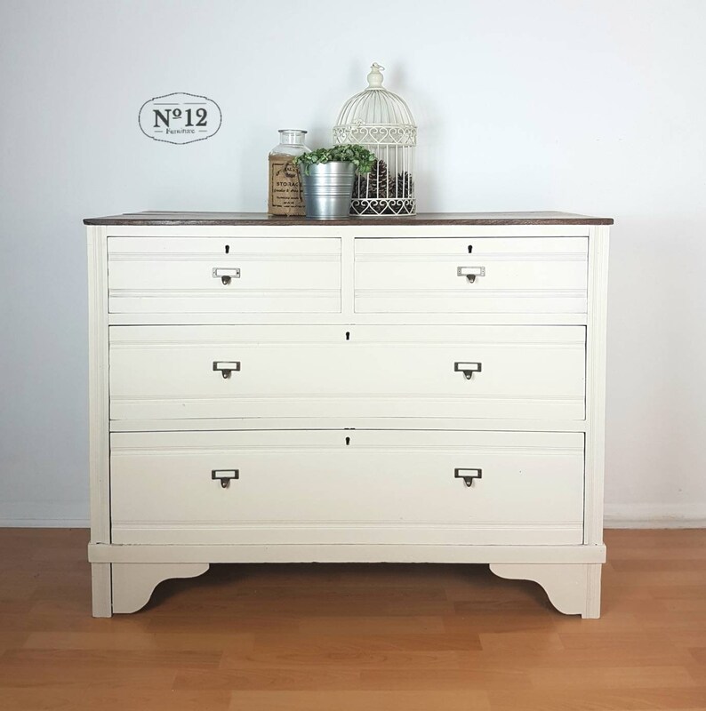 Sold Shabby Chic Chest Of Drawers Vintage Antique Cream With Wooden Top Hand Painted Bedroom Furniture