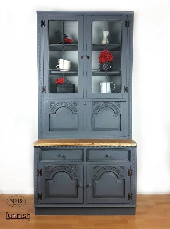 Sold Hand Painted Grey Drinks Cabinet Welsh Dresser Display Etsy