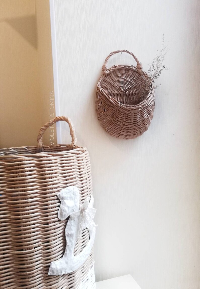 Wicker Wall Basket Natural Vintage Hanging Basket Door Knob Etsy