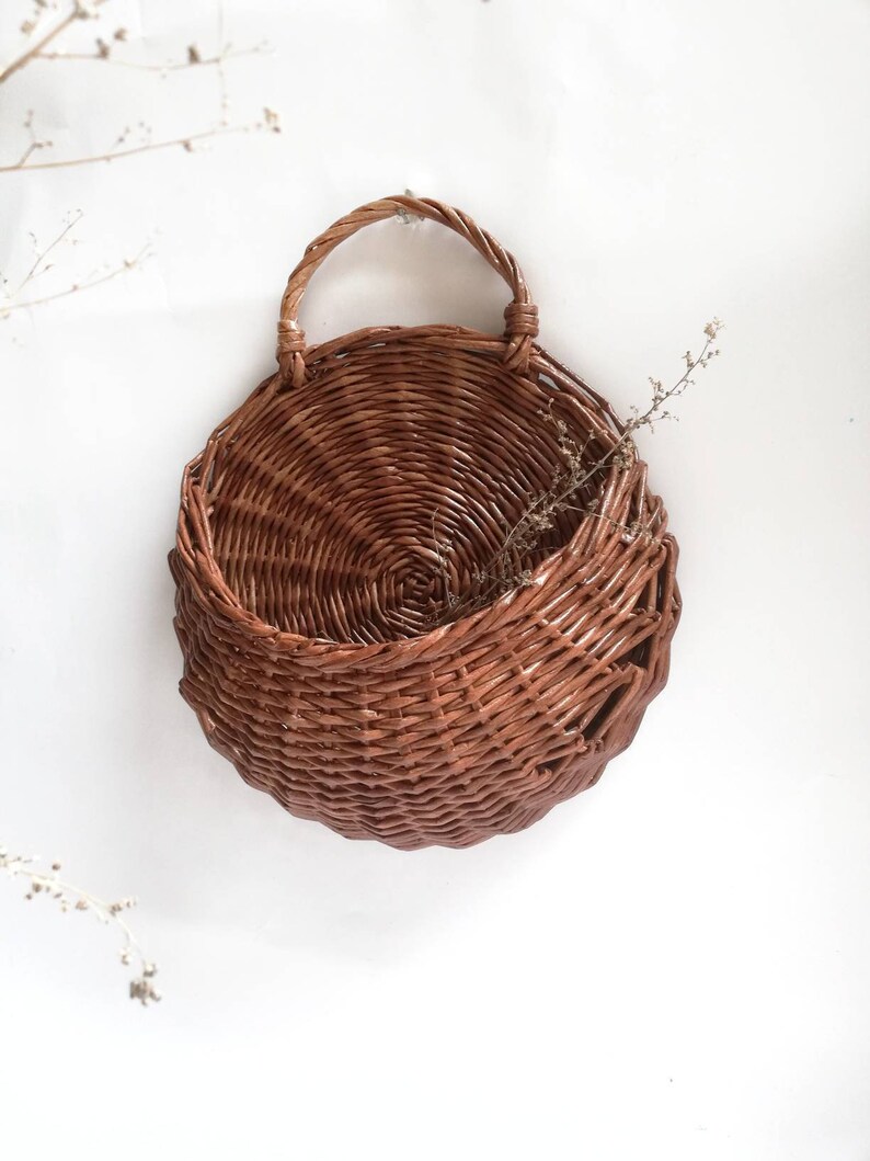 Wicker Braun Raund Wall Basket Vintage Wall Basket Rustic Etsy