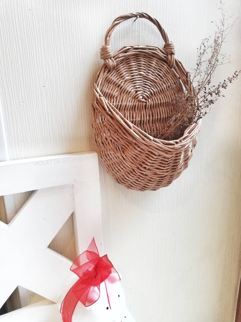 Wicker Wall Basket Natural Vintage Hanging Basket Door Knob Etsy