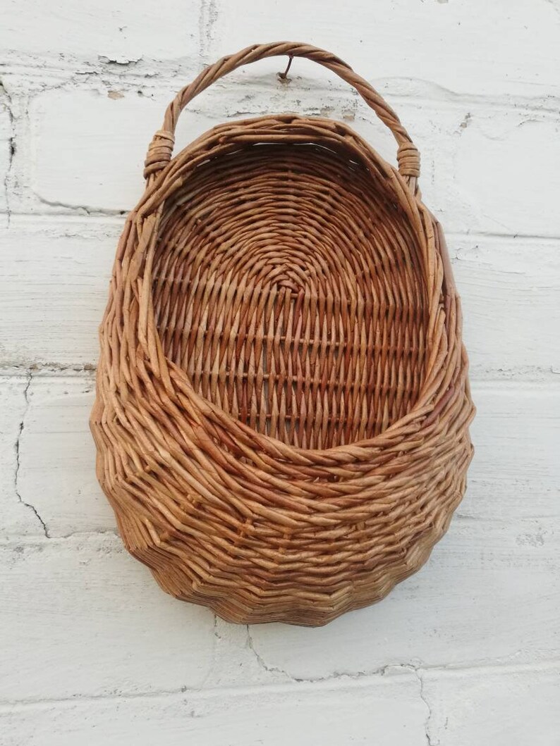 Cesta de pared de mimbre almacenamiento de tejido marrón | Etsy