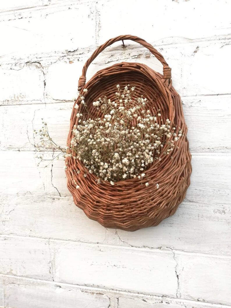 Cesta de pared de mimbre almacenamiento de tejido marrón | Etsy