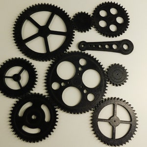 10 Pieces - Steampunk Gears Wall Decor - Eight Gears, Two Push Rods -- Wood Gears