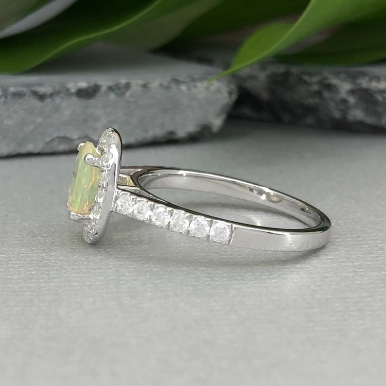 Natural Welo Ethiopian Opal Ring Art Deco Oval Multi Color Opal Diamond Simulated Sterling Silver Promise Engagement Ring