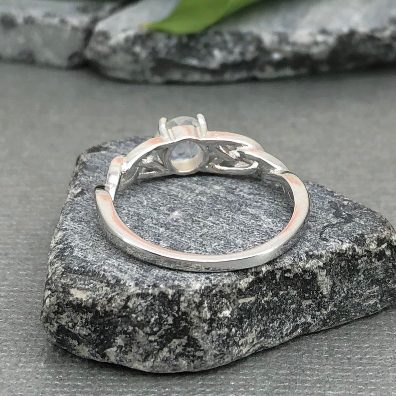 14K Solid White Gold Round Moonstone Celtic Ring Round Rainbow Moonstone Ring Trinity Celtic Ring Solitaire Promise Engagement Ring