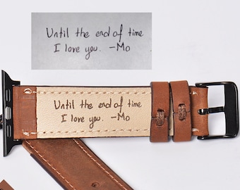 Handwriting Leather Apple Watchband, Actual Handwriting Leather Watchband, Handwriting Gift For Him, Gift for Christmas, Gift for Father,