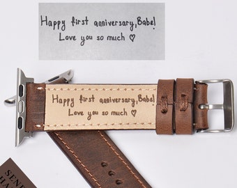 Cadeau fête des pères de son fils, bracelet de montre en cuir Apple, personnalisé, gravure de votre écriture manuscrite, cadeau pour mari, cadeau d'anniversaire, cadeau pour lui