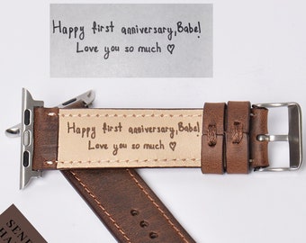 Father Day Gift From Son, Apple Leather Watch Band, Personalized, Your Handwriting Engraved, Gift for Husband,Anniversary Gift, Gift For Him