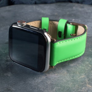 Neon Green Leather Apple Watch Band for Women, Personalized Watch Strap, Gift for Mom, Gift for Wife, Anniversary Gift, Christmas Gift