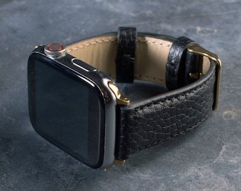 Black Leather Apple Watch Band, Personalized Watch Straps, Best Gift for Christmas, Gift for Him, Gift for Husband, Anniversary Gift