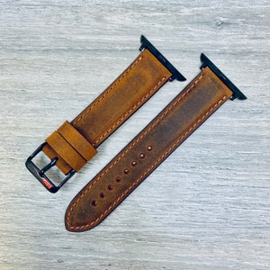 Genuine Brown Leather Apple Watch band, 42mm, 38mm, 40mm, 44mm, 41mm, 45mm, Custom Hand Made Apple i-Watch Band